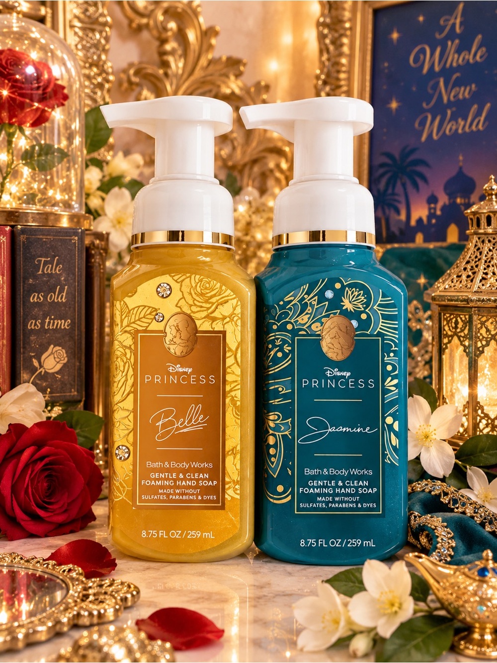 Beautiful Disney Princess x Bath & Body Works set featuring Belle and Jasmine.
